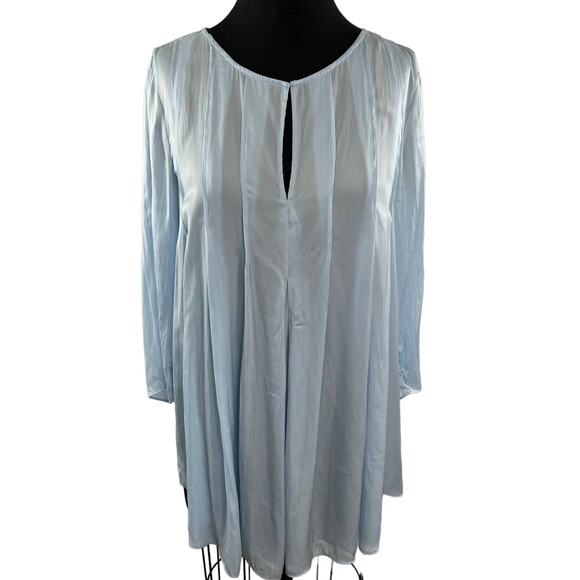 CALYPSO St. Barth Light Blue Long Sleeve Round Neck Keyhole Satin Blouse S Small - Picture 1 of 6